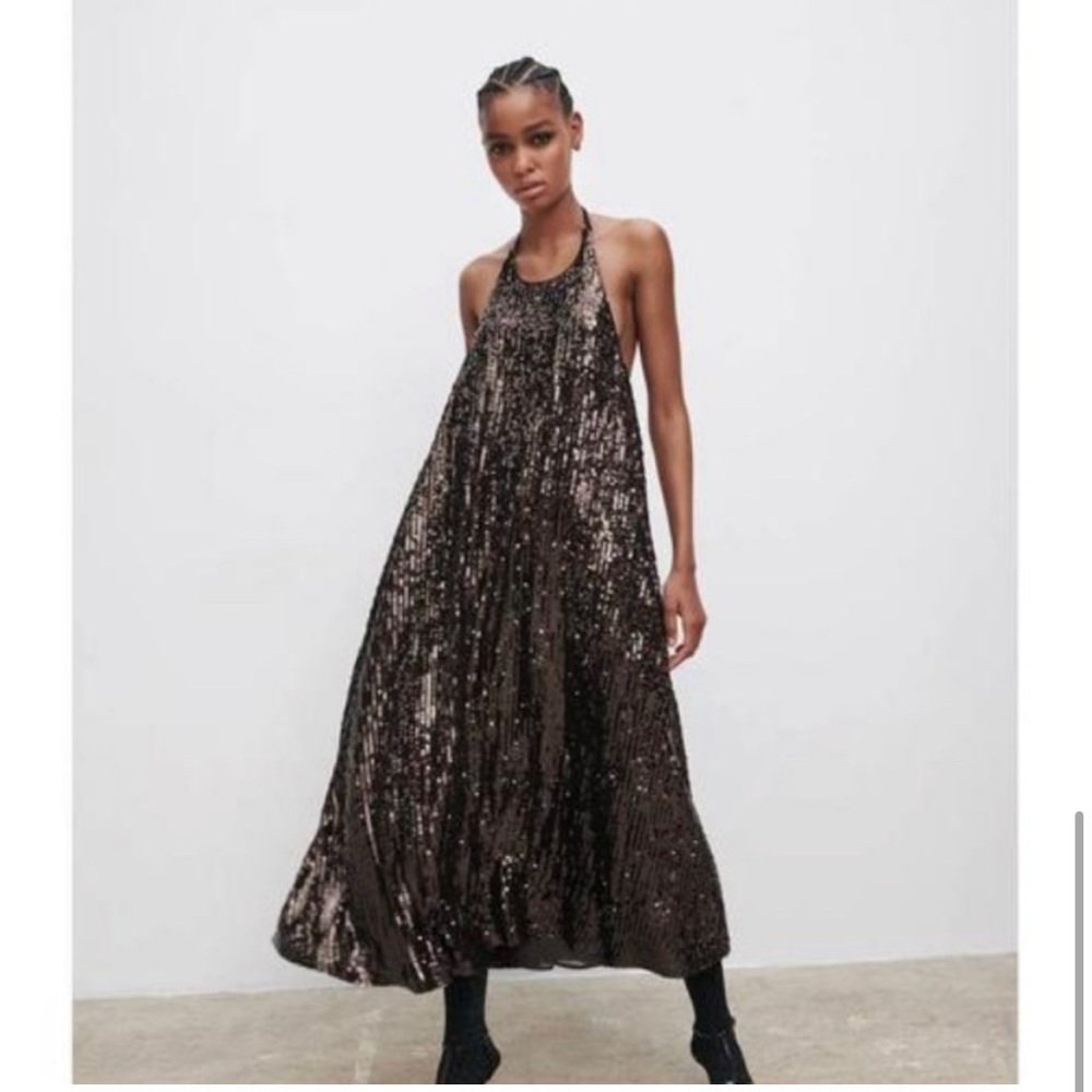 ZARA Sequined Halter Dress NWT